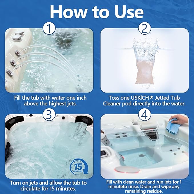 USKICH Jetted Tub Cleaner Bathtub- 20 Pods Jet Bathtub Cleaner,Jetted Tub Cleaning Solution Compatible with Spa Bath & Whirlpool,Septic Safe Bath Jet Scale and Residue Remover-1＋Year Supply