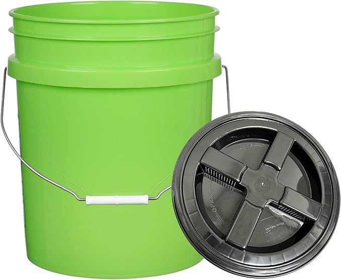 House Naturals 5 Gallon Food Grade Made in USA Lime Green Plastic Bucket with Screw On Air Tight Double Gasket Lid (3 Pack)