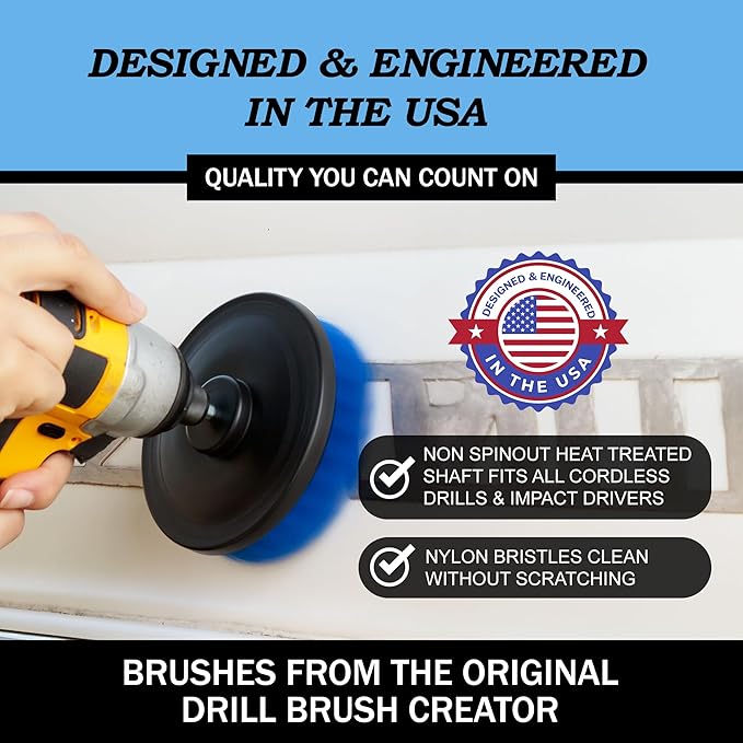 Drillbrush Boat Hull Cleaner Set/Swimming Pool Accessories - Cleaning Drill Brushes for Vinyl Liners - Hot Tubs and Spas Cleaning Brush Kit - Pool Cover Scrubber - Rotary Brushes for Walls and Deck