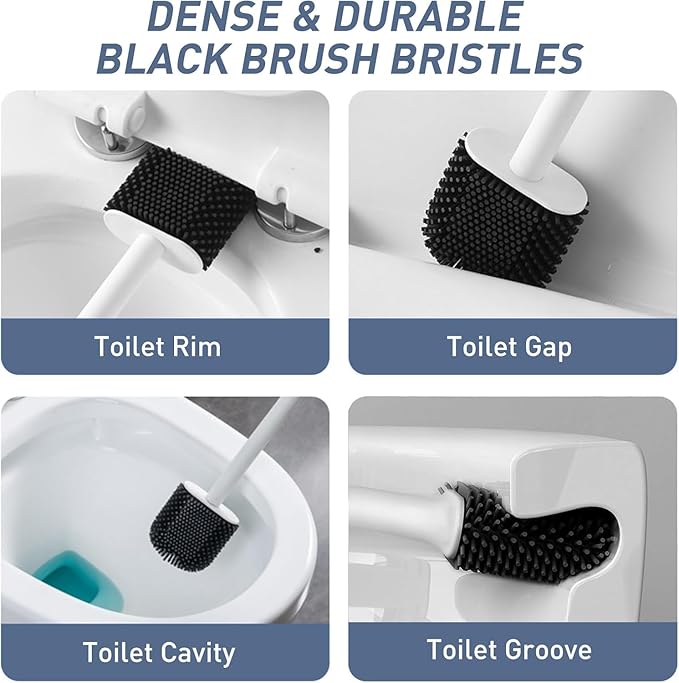 Toilet Plunger and Brush, 2 in 1 Toilet Bowl Brush Plunger Set with Holder, Bathroom Cleaning Tools Combo with Caddy Stand (White)