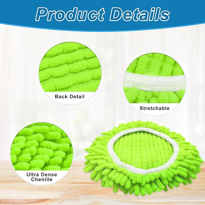 Mop Replace Head for O Cedar, Spin Mop Heads Replacements for Ocedar Easywring 1 Tank Spin Mop, Chenille Duster for Ocedar Mop Include 3 Pack Microfiber Chenille Mop Pad for Ocedar Spin Mop