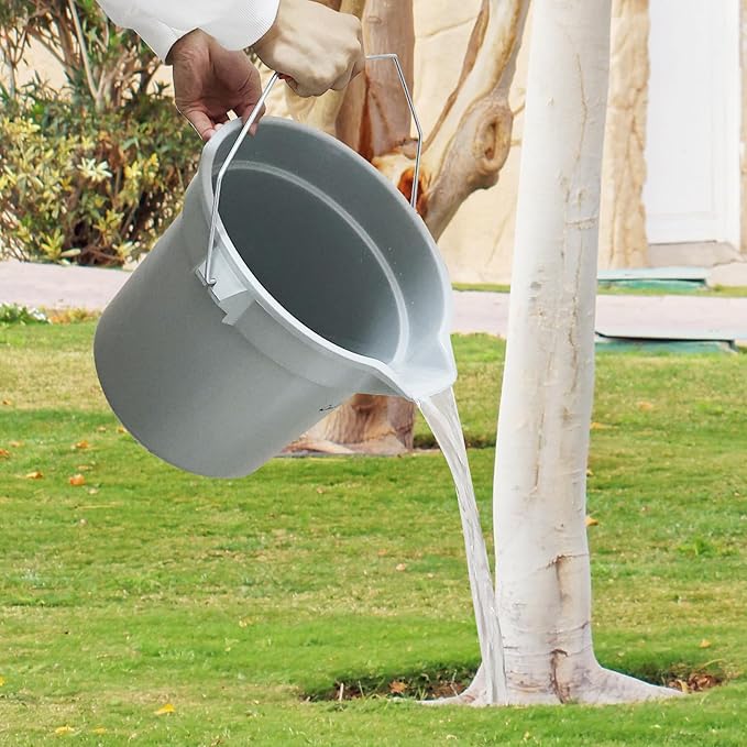 4 Pack Round Utility Bucket with Spout and Handle, 14 Quart Commercial Plastic Cleaning Pail, Grey