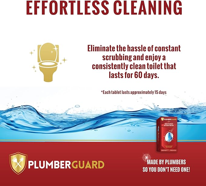 Toilet Tablets 4 Pack | Bleach & Chlorine Free, Dual-action Whitening with 1% Hydrogen Peroxide | Plumbers' Choice | Automatic Toilet Bowl Cleaner Tablets | Long-lasting Cleaning Supplies