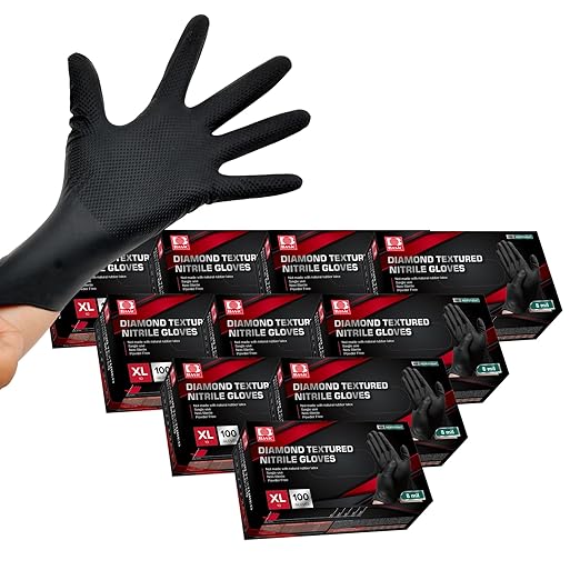 Jointown Basic Heavy Duty Nitrile Gloves, Mechanic Gloves 8 Mil Nitrile Disposable, with Raised Diamond Texture, Case of 1000, Black, XLarge