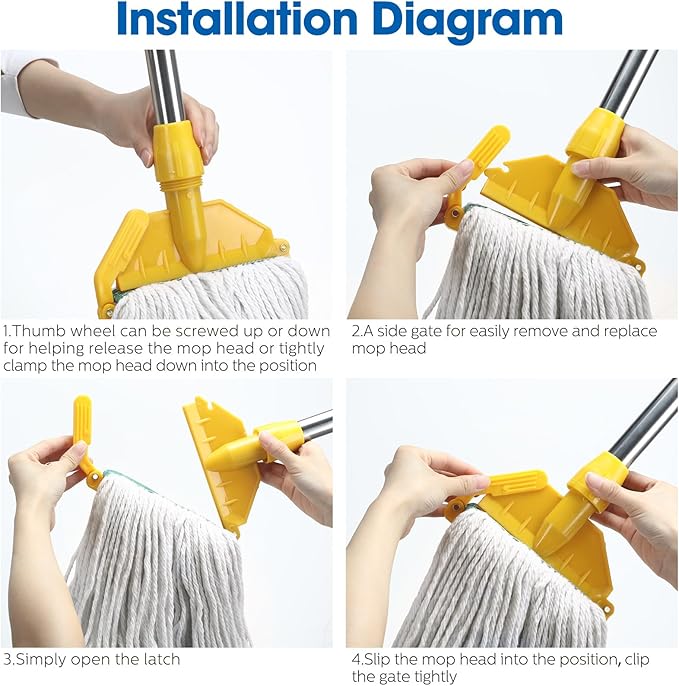 Eccliy 3 Pack Mop Heads Replacement Cotton String Mop Heads Heavy Loop Commercial Refills Replacement Bulk Heavy Duty Wet Refills for Home Industrial Commercial Floor Cleaning