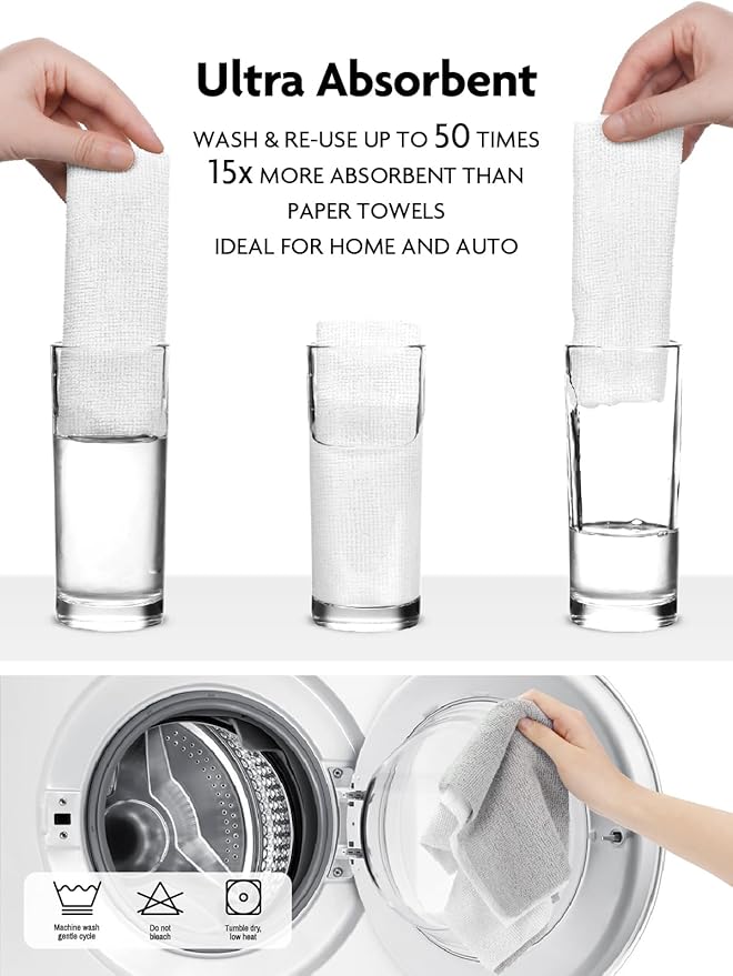 Fantasticlean Microfiber Cleaning Cloth Roll -90 Pack, Tear Away Microfiber Towels, 12" x 12", Reusable, Washable, Scratch Free, Ultra Absorbent Dishcloth for Car, Home Supplies, Pet, Kitchen (White)