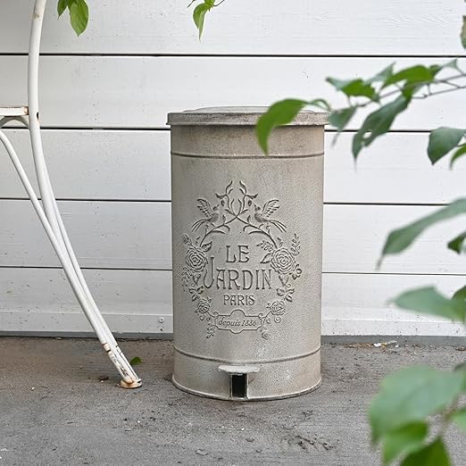 Retro Outdoor Trash Can with Lid 17L/4.5 Gallon Waste Container with Pedal Garbage Poop Bin Kitchen Waste Bins Touchless Bathroom Garbage Can Room Park Garden Decor