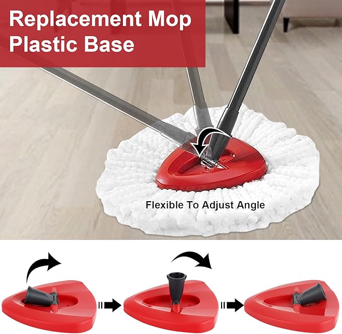 Spin Mop Head Refill for Vileda/Ocedar EasyWring Spin Mops - Rotating Microfiber Triangle Replacement Pads Washable & Reusable fit All Floor - 6 Mops Cloth and 1 Mop Base
