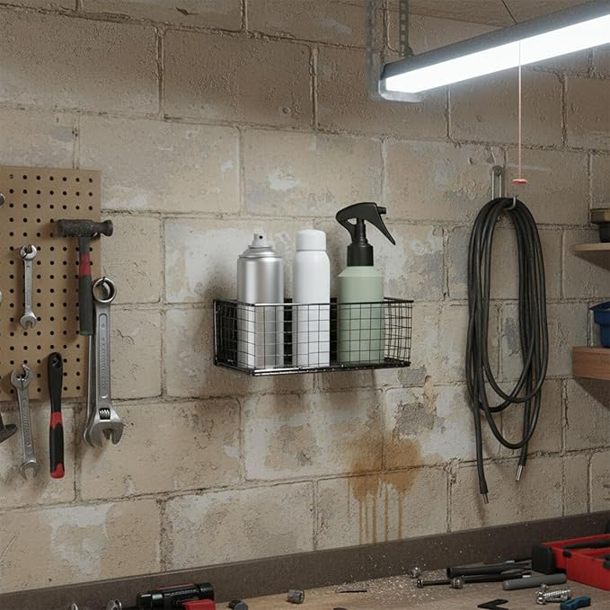 Magnetic Spray Bottle Holder,Spray Can Holder Wall Mount,Truck Tool Box Accessories,Metal Mesh Basket Organizer and Storage for Garage Home Workspace,Black