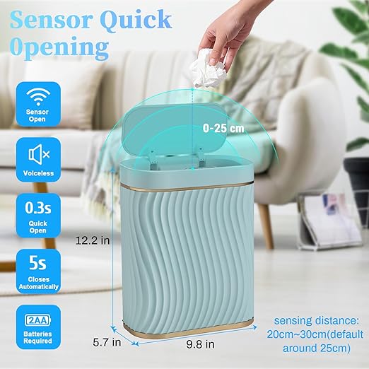 Bathroom Trash can with Automatic Touchless Lid, 2.6 Gallon Motion Sensor Small Garbage Can, Slim Waterproof Smart Trash Bin for Bedroom, Office, Living Room