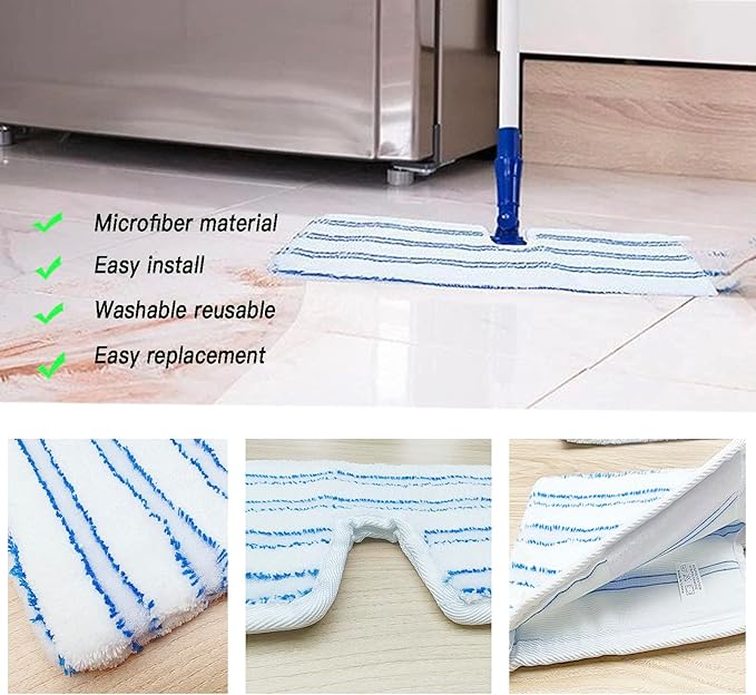 2 Pack Microfiber Mop Replacement Heads，Compatible with O-Cedar Dual Action Flat Mop for Dry/Wet Use Machine Washable Reusable Flip Mop Refills All Surface Cleaning(Blue White Stripe)