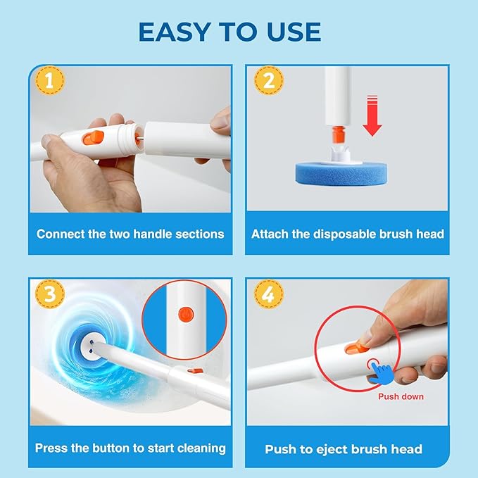 Electric Toilet Brush and Holder Set, 2025 New 4-in-1 Disposable Scrub Kit, 18 Refill Heads, 3-Speed Powerful Spinning, Rechargeable & Wall Mounted Toilet Cleaner Wand