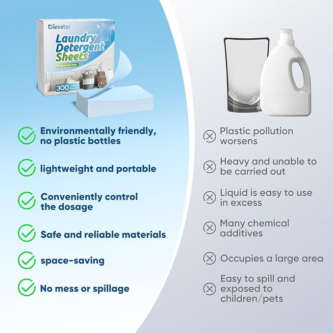 Laundry Detergent Sheets 300 Loads Diesetsr Laundry Sheet ECO-friendly Travel Plastic-Free Washing Detergent Soap Sheets,Fragrance-Free