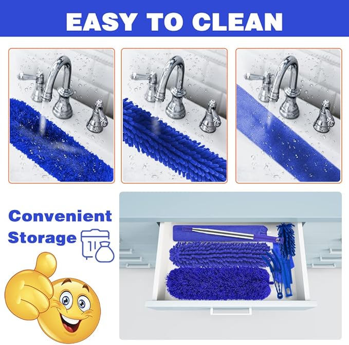 Microfiber Duster, 8PCS Feather Duster with 100 Inch Telescoping Extension Pole, Reusable Bendable Dusters, Washable Lightweight Dusters for Ceilings Fans(2023 UAGRED)