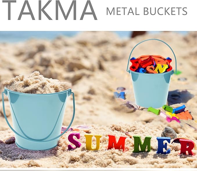 Small Metal Buckets with Handle, 6 Pack 4.3 Inch Colored Galvanized Bucket for Kids,Classroom,Crafts,and Party Favors (Green Blue, 4.3" Top)