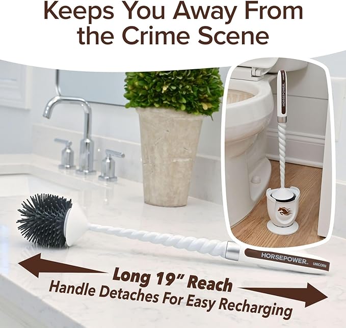 Horsepower Unicorn, AS-SEEN-ON-TV, Motorized Toilet Brush, Powerful Spinning Action, 360 Degree Cleaning Power, Flexible Silicone Bristles, Eliminate Stains & Residue, No Scrubbing, Rechargeable