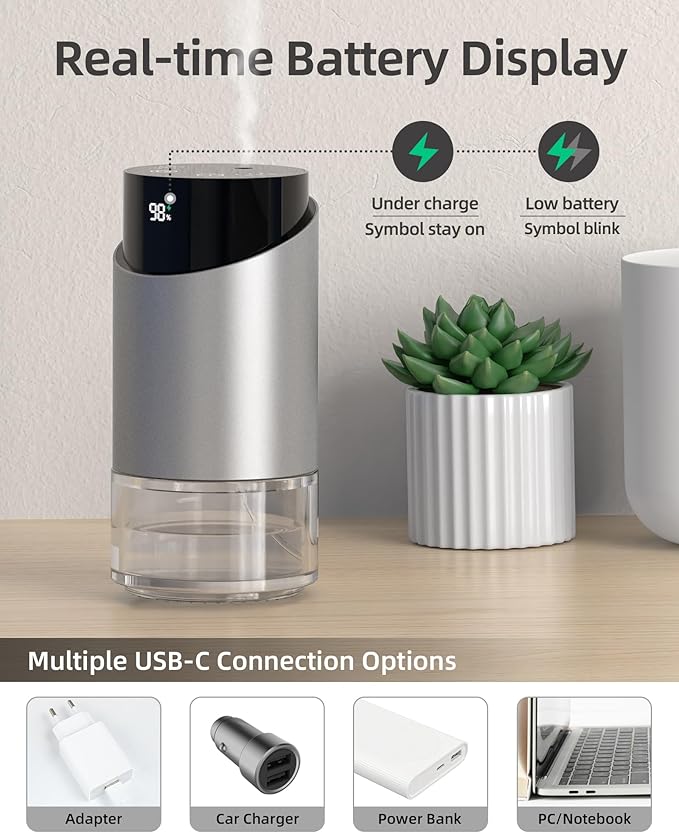 Waterless Essential Oil Diffuser Aromatherapy Scent Diffusers for Home Large Room, Bedroom, Car, Office, Desk, Battery Operated Mini Portable Air Freshener, 3 Countdown Timers & 3 Mist Levels