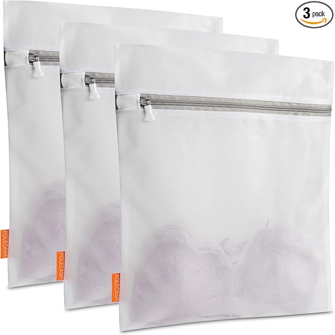 Polecasa 3Pcs 12 x 16 Inches Extra Durable Fine Mesh Laundry Bags with Sturdy Zipper for Delicates, Protect Clothes in Washing Machine, Laundry Room Essentials for College, Dorm (3 Medium)