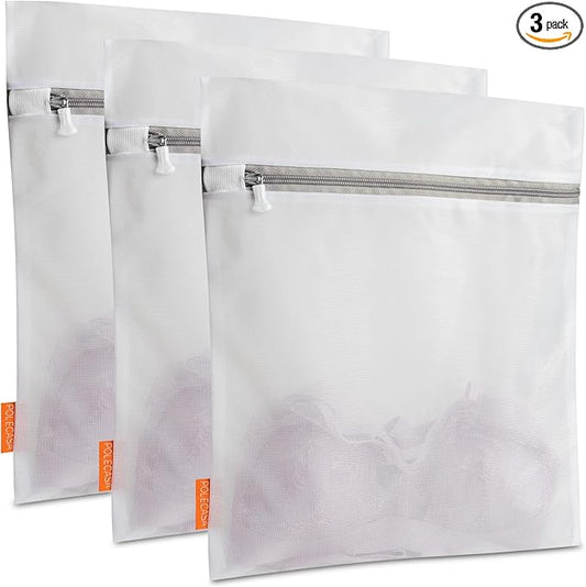 Polecasa 3Pcs 12 x 16 Inches Extra Durable Fine Mesh Laundry Bags with Sturdy Zipper for Delicates, Protect Clothes in Washing Machine, Laundry Room Essentials for College, Dorm (3 Medium)