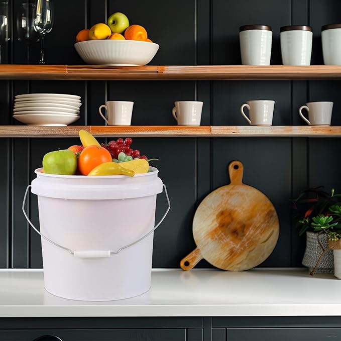 4 Gallon Plastic Food Grade White Bucket with Handle, All Purpose Storage Round Bucket Pail, 6 Packs