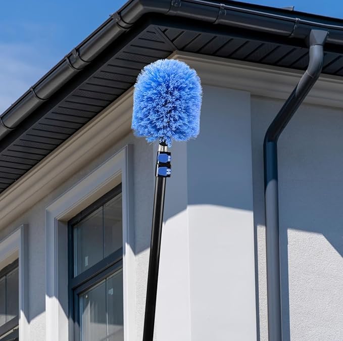 4 Pack Screw on Webster Cobweb Duster Head for Pole,Spider Web Remover Brush, Cobweb Duster Head Attachment,Fits Standard 3/4 inch Threaded Poles(Big, Blue)