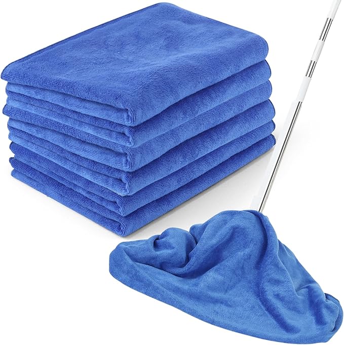 6 Pack Extra Large Microfiber Cleaning Cloths 20"x30", Lint-Free Reusable Towels for Home, Glass, Windows, Office, Kitchen, Bathroom – Blue Set