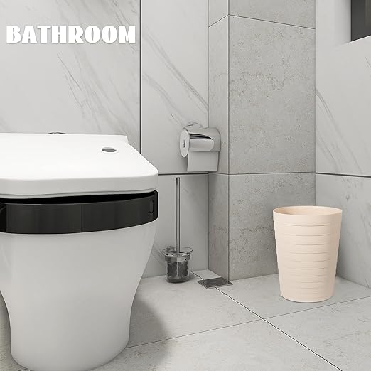 UUJOLY Small Bathroom Trash Can Wastebasket, Plastic Garbage Bin Container Basket for Bathrooms, Laundry Room, Kitchens, Offices, Kids Rooms, Dorms, Beige, 1.8 Gallon