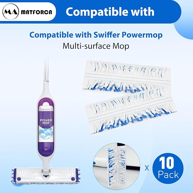 10 Count Swiffer Wet Pad Refills for Swiffer Power Mop Multi-Surface Cleaning, Made from Eco-Friendly Plant Fiber for Effective Cleaning
