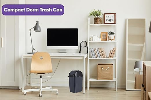 Superio Trash Can for Dorm Room with Lid 4.5 Gallon Plastic Garbage Can with Swing Top Lid, Medium Slim Waste Bin with Cover for Home, Kitchen, Office, Bedroom, Bathroom, College- 18 Qt (Dark Grey 2)