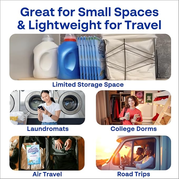 Earth Breeze Laundry Detergent Sheets Fresh Scent - 60 Loads Eco Liquidless Soap - Travel-Friendly for Hot & Cold Cycles, Tackles Tough Stains & Odors - Gentle on Skin, 30 Ct