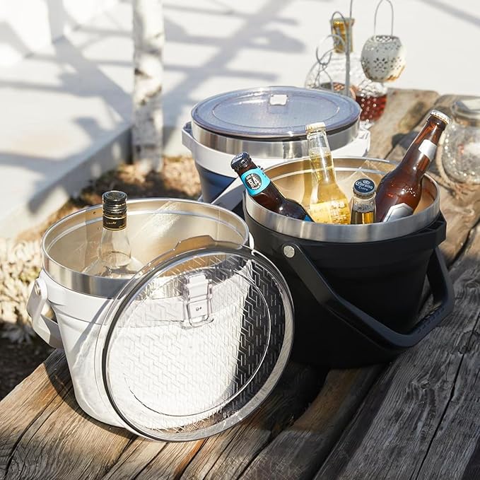 COKTIK 7L Insulated Ice Bucket with Lid，Double Wall Vacuum Stainless Steel Beverage Bucket Keeps Frozen Longer，Holds 6 Longnecks or 3 Bottles of Wine，for Cocktail, Champagne, Large Parties(Black)