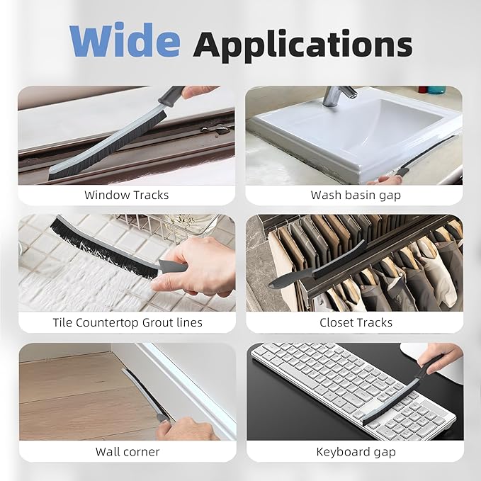 Hard Bristle Crevice Cleaning Brush - Cleaning Supplies - Grout Cleaning Brushes for Household Use - Crevice Cleaning Tool for Bathroom, Home and Kitchen (3, Grey)