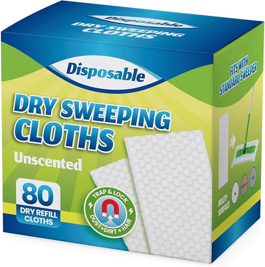 Dry Sweeping Cloths Disposable Mop Refills Floor Dust Mop Pad, Floor Cloth Refills for Swiffer Standard Sweeper, Pack of 80
