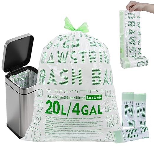 OKKEAI 4 Gallon Green Drawstring Trash Bags, Printed Unscented Heavy Duty Small Garbage Liners for Kitchen & Bathroom – 90 Count Leak-Proof