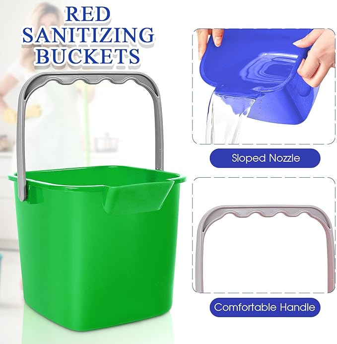 Irenare 8 Pcs Sanitizing Bucket 3 Quart Cleaning Pail Small Detergent Square, Spout and Handle Plastic Utility Sanitizer Buckets for Restaurant Kitchen Home Offices (Multicolor)