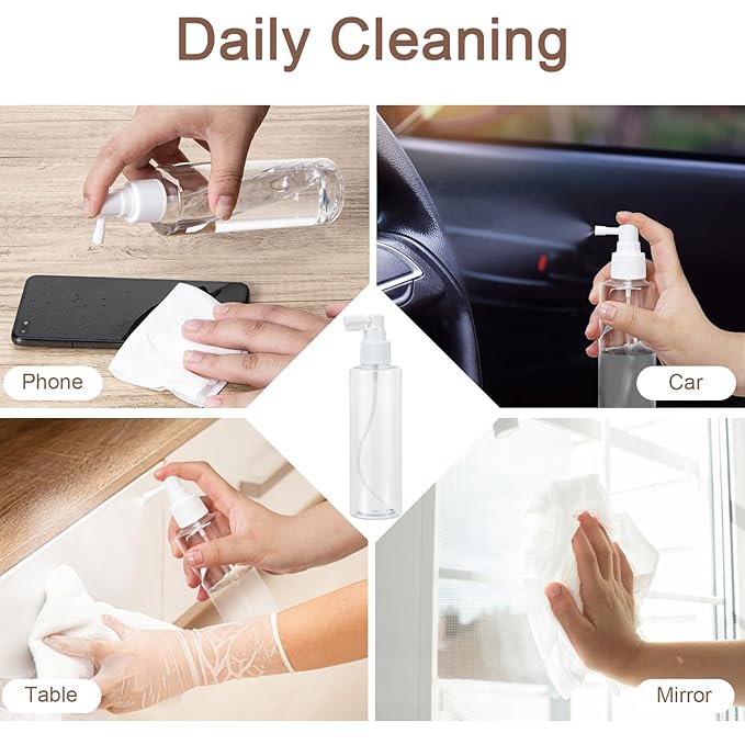 Yebeauty Clear 6 Pack 200ml/6.8oz Plastic Refillable Travel Size Spray Bottle Long Mouth Mini Spray Bottles Empty with Tight Cap for Gardening Mouthwash Small Reusable Perfume Atomizer