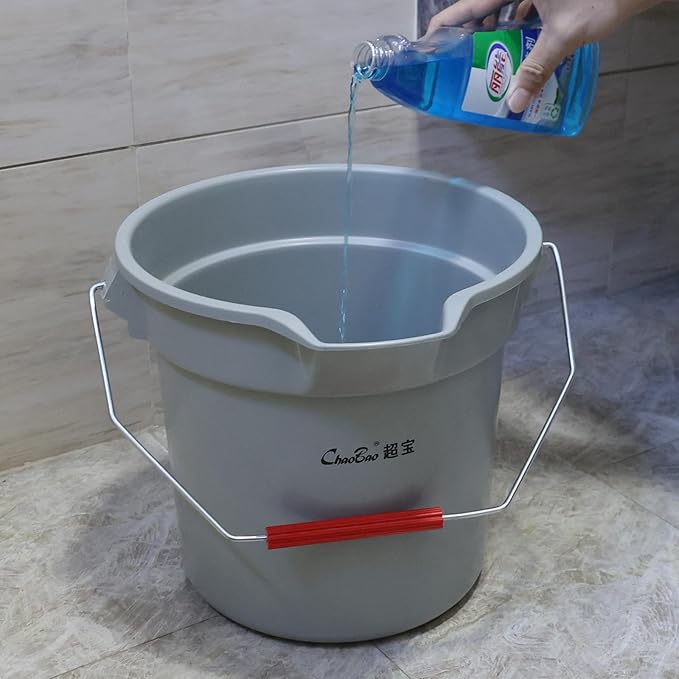 6 Pcs Commercial Bucket with Ergonomic Handle, 14-Quart Heavy-Duty Round Bucket, Sturdy Cleaning Pail, Grey, 3.5 Gallon
