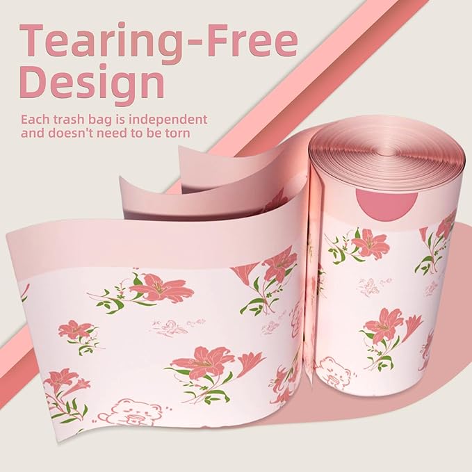 13 Gallon Trash Bags Drawstring, 50 Count Tall Kitchen Trash Bags, Sturdy Large Trash Bags, Lily Printed Garbage Bags 13 Gallon Tall Kitchen, Tear Resistant Kitchen Garbage Bags for Kitchen