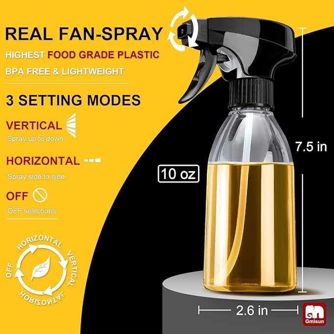 GMISUN Oil Sprayer for Cooking, 2 Pack Olive Oil Spray Bottle, 10 fl oz Food-Grade Plastic Oil Spritzer Mister, Refillable Oil Dispenser Bottle for Salad, BBQ, Grilling, Kitchen Baking, Roasting