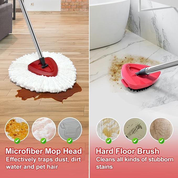 Mop Head Replacement Compatiable with Ocedar EasyWring 1-Tank System,Mircofiber Mop Heads Refill and Scrub Brush for O Cedar Easywring Spin Mop, 6 Pack Mop Refills & 2 Scrubber Head to Floor Cleaning