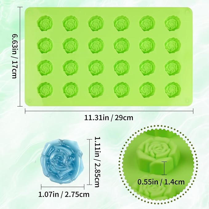 24 Cavity Rose Mold Silicone, Non-Stick Flower Molds Silicone, Reusable Rose Chocolate Mold for Cake Chocolate Candy Cupcakes Pudding Ice Cube Soap Making