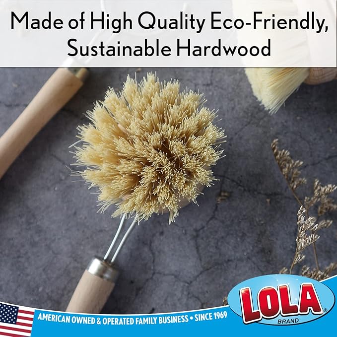 LOLA Replacement Large Head for The Original Tampico Vegetable & Dish Brush, Birchwood & Poly Bristles, Reusable & Washable, 1 Pack