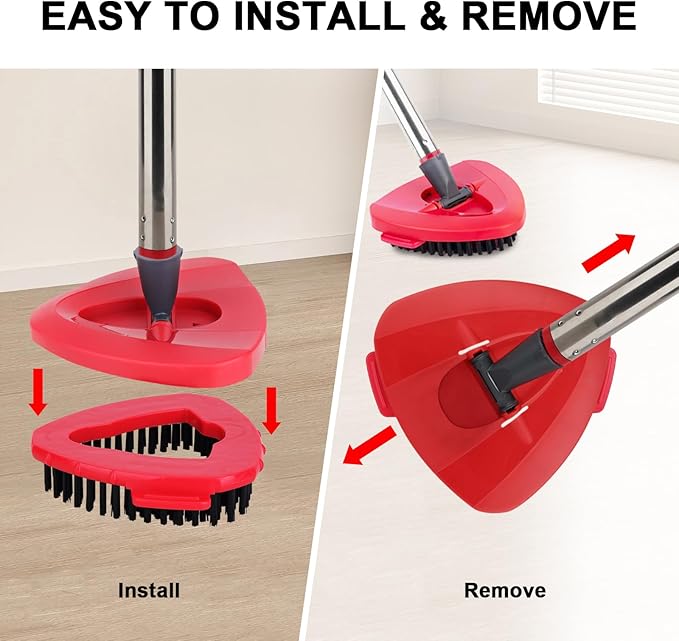 Spin Mop Head Refill for Vileda/Ocedar EasyWring Spin Mop - Rotating Microfiber Triangle Replacement Pads Washable & Reusable fit All Floor - 4 Cloth 1 Mop Base 1 Handle and 1 Brush