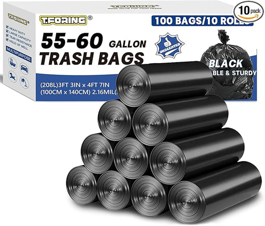 55-60 Gallon Trash Bags Heavy Duty 2.1 Mil - 39''x55'' 100 Count Extra Thick Black Garbage Bags Unscented Strong Huge Can Liners for Construction Industrial Yard Outdoor Commercial