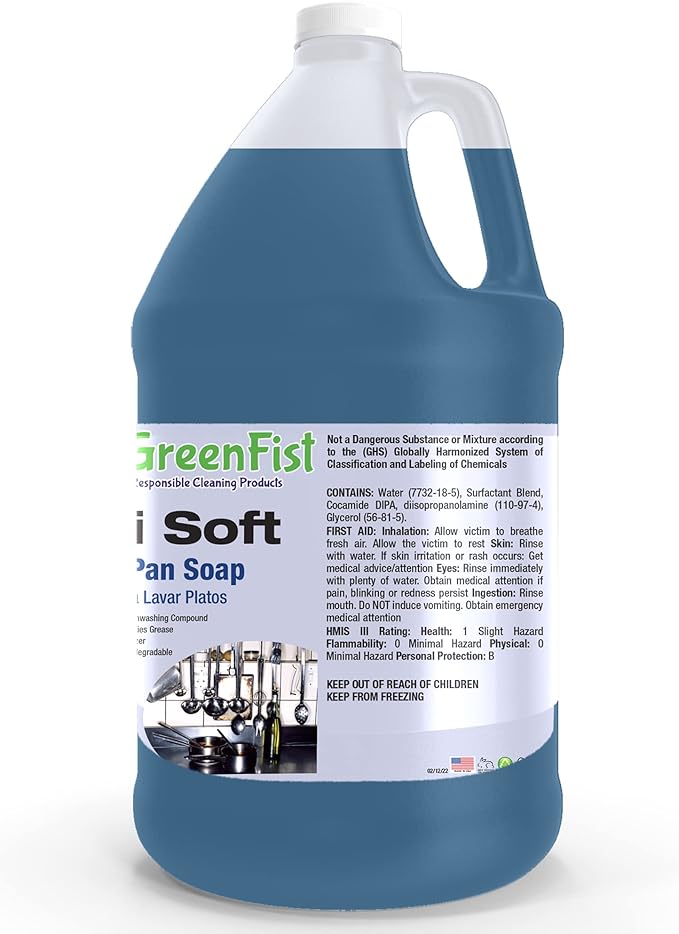 GreenFist Dish Soap Professional Detergent Liquid Pot & Pan Dish-Wash - Light or Heavy Use (Blue Unisoft 1 Gallon)