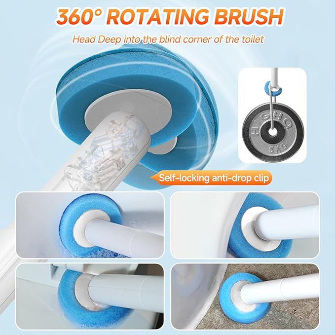 Disposable Toilet Brush,Wall Mounted Disposable Toilet Bowl Cleaner Wand,Automatic Pop-Out & Close Toilet Scrubber with Holder 8 Cleaner Refill Pads 360° Deep Clean for Bathroom Cleaning