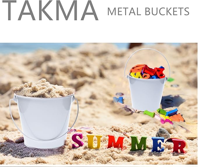 Small Metal Buckets with Handle, 6 Pack 4.3 Inch Colored Galvanized Bucket for Kids,Classroom,Crafts,and Party Favors (4.3" Top,White)