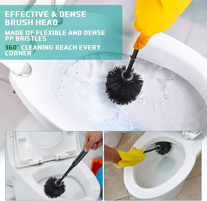 Roshtia 6 Sets Toilet Brush and Holder Set for Bathroom Cleaning Toilet Bowl Brush Scrubber with Caddy for Cleaning, 14.57 Height(Black)