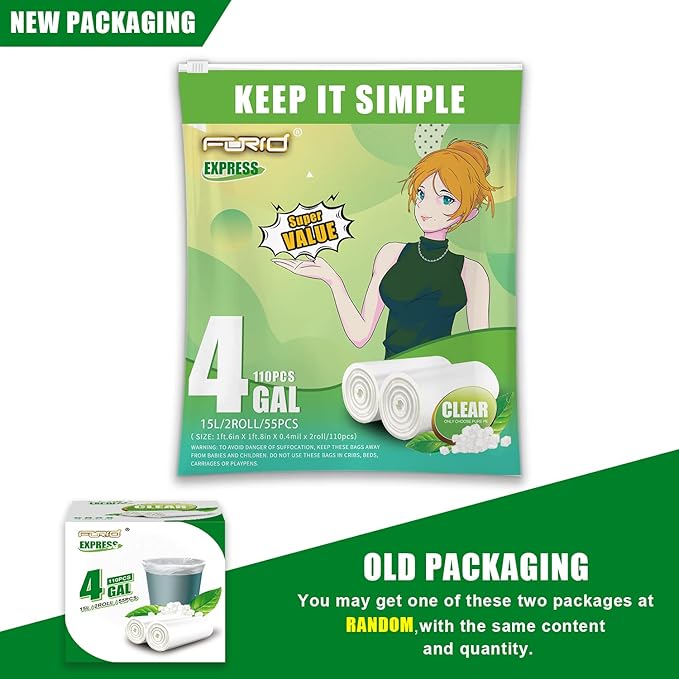 FORID Clear Small Trash Bags, 4 Gallon Garbage Bags, Wastebasket Bin Liners 110 Count Plastic Trash Bags for Bathroom Bedroom Office Trash Can 15 Liters - Durable & Thick Trash Bag