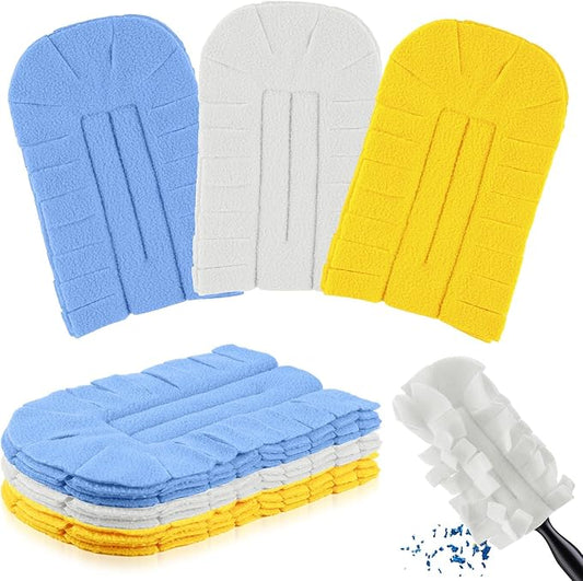 Zubebe 3 Pcs Duster Refill Reusable Fleece Duster Refills Feather Flat Dusters Multi Surface Washable Cleaning Pads Tools for Home, Blinds, Car, Pet, Furniture, Fans (White,Blue,Yellow)